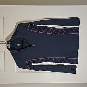Aerie Fit Active 1/4 Zip Pullover Sweatshirt Jacket Blue Pink Polka Dot Size S